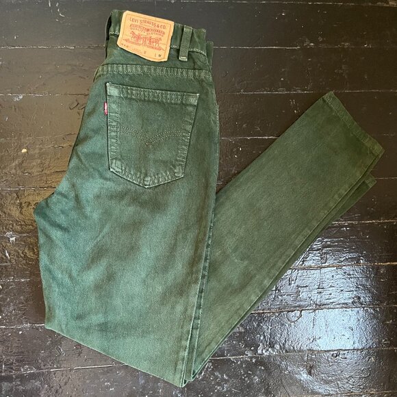 Rare Vintage 1990s Green Levi's 512 High Waisted Slim Fit Tapered Leg - 7M - Picture 1 of 6